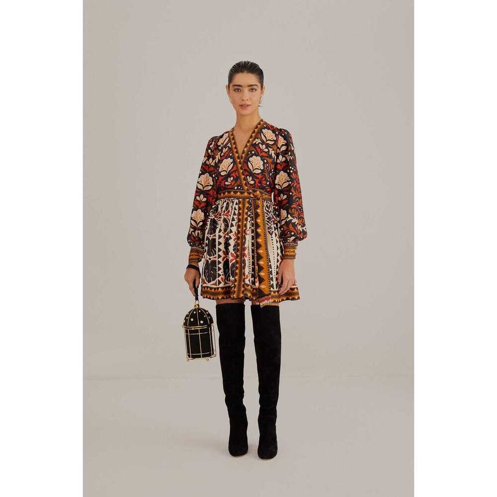FARM Rio Floral Mini Dress - Black, Red, Gold